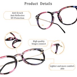 LifeArt Composite Blue Light Blocking Glasses, Anti Eyestrain, Computer Reading Glasses, Gaming Glasses, TV Glasses for Women, Anti Glare (Floral, 1.00 Magnification)