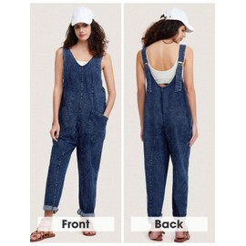 EXLURA Womens High Roller Denim Bib Jumpsuits Casual Loose Sleeveless Baggy Overalls Jeans Pants Jumpers with Pockets