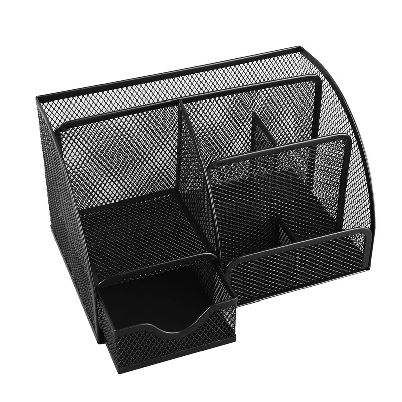 Mesh Office Desktop Organizer Multifunctional Metal 7 Compartments Pen Holder