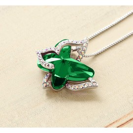 GEMMANCE Butterfly Crystal Necklace with Emerald Green Birthstone for May, Silver-Tone, 18”+2” Chain