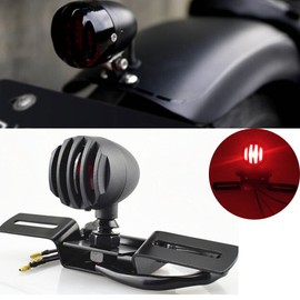 KATUR 1Pcs 12V 10W Motorcycle Tail Light Stop Licenses Brake Lamp Compatible with Chopper Bobber Cafe Racer,Bullet Steel Housing Motos Light for Harley