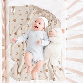 Bearmoss Baby Blanket 30x40inch, Soft Nursery Crib Blankets with Muslin Cotton Front and Dotted Fleece Back for Unisex Baby Girls Boys Newborns Toddlers (Brown Moon)