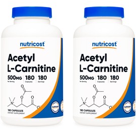 Nutricost Acetyl L-Carnitine 500mg, 180 Capsules - Non-GMO and Gluten Free (2 Bottles)
