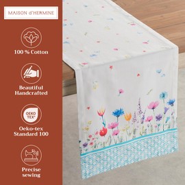 Maison d' Hermine Tablerunner 100% Cotton Table Runner Decorative Easter Tablerunners for Wedding, Restaurant, Buffet Party & Camping, Flower in The Field (Single Layer) - Spring/Summer (14.50"x72")