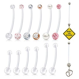 MODRSA Pregnancy Belly Button Rings Long Bar Navel Rings for Maternity Sport Pregnant Women Flexible Bioplast Clear Belly Piercing Retainer 16mm 18mm 25mm 32mm 38mm