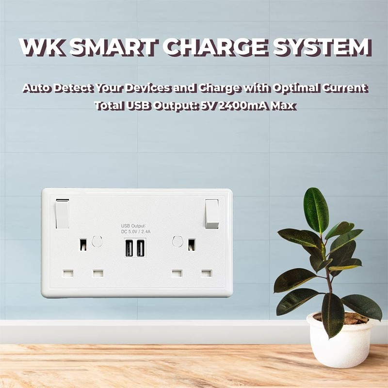 WK Electrical - 13A 1G to 2G Switched Converter Socket