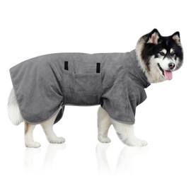 YIZWINS Bathrobe for Dogs, Microfibre Dog Bathrobe, Dog Towel Extra Absorbent, Bath Towel, Dog Bathrobe, Dog Dry Coat with Velcro Fastening for Small, Medium Dogs, Cats (Grey, M)