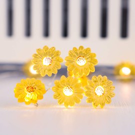 Silverstro 10 ft 30 LEDs Sun Flower Fairy Lights Remote Helianthus Theme Battery & USB Powered String Lights for Home Wedding Birthday Party Christmas Summer Decor