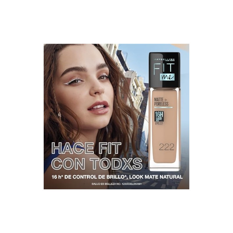 MAYBELLINE Base de Maquillaje Fit Me Matte Poreless, Natural Buff