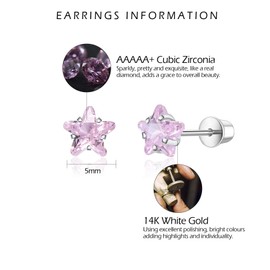 VYYU Cute Star Earrings for Girls Women - Hypoallergenic Titanium Earrings with Screwback Back, Pink Cubic Zirconia Studs Girls Jewellery Christmas Birthday Gifts for Daughter Granddaughter