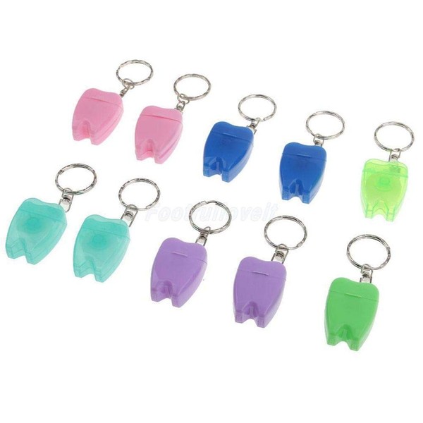 YAIKOAI 10 Pack Portable Cleaning Mint Dental Floss Key Chain Oral Care Tooth Cleaner with Tooth Shape Box Oral Hygiene Supplies for Travel- Random Color