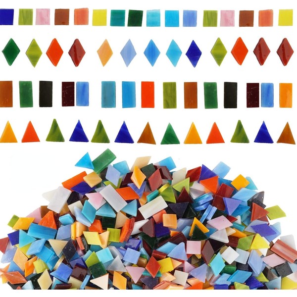 CarAngels Glass Mosaic Tiles Stained Glass DIY Home Decor Handmade Craft Random 400g Each Color Geometric Pattern (Mixed Square Triangle Rhombus)