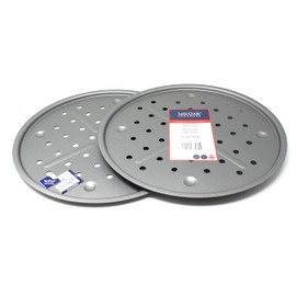 Pizza Pan Baking Tray Twin Pack - 13 Inch (33.5cm), British Made with Teflon Non Stick by Lets Cook Cookware