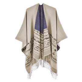 Oulivey Shawl Wraps for Women Oversized Open Front Poncho Cape Sweaters Casual Fall Winter Cardigan Shawl(0264-ApricotTassel-OneSize)