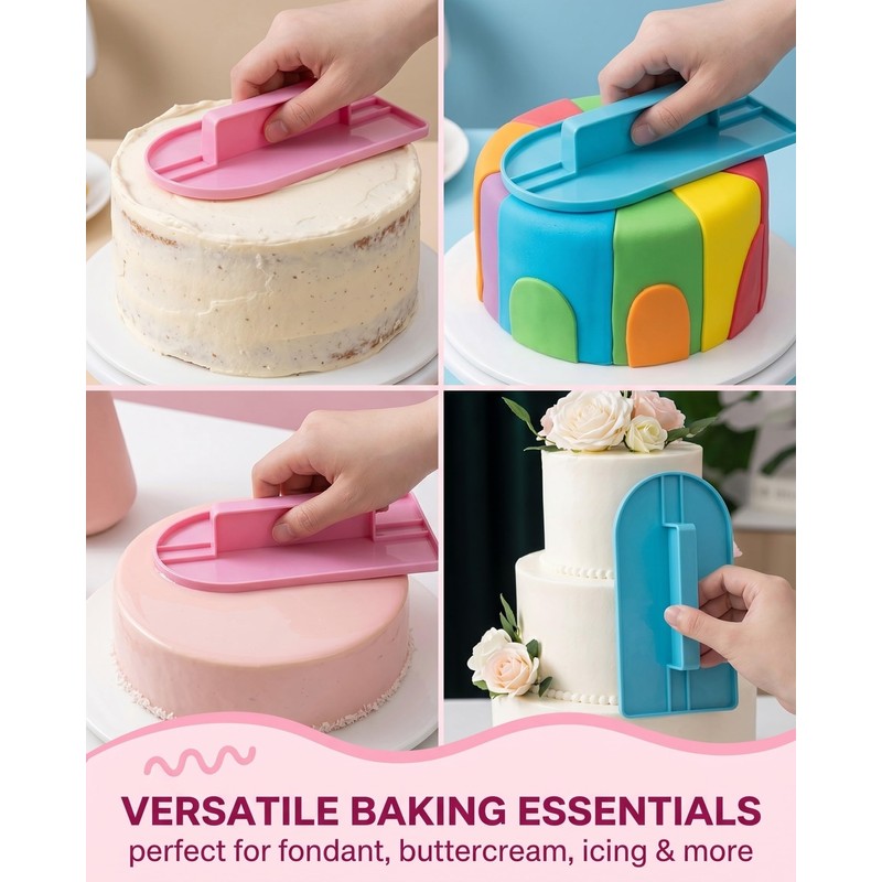 RAVNIX Lisciatore Smoother per Torte 2 Pezzi Rosa e Blu,