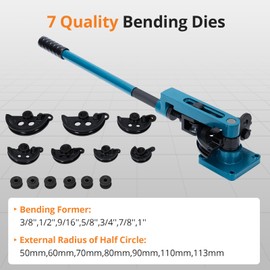 Aprafie Pipe Bender, 3/8" to 1" Manual Tubing Bender with Tube Cutter and 7 Dies for Metal Copper Steel Hvac Tubing Benders Tool