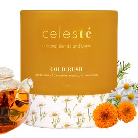 CelesTe Gold Rush, Green Tea - Blend of Chamomile, Marigold and Rosemary | 100% Natural Loose Leaf Tea (1.7 oz) (50gm) (20 Cups)