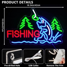 PMCVYH Fishing Neon Sign for Wall Decor, Fish Led Signs for Room, USB Dimmable Neon Lights for Fishing Gear Store Man Cave Bedroom Living Room Game Room Man Cave Party Business Yacht Sign