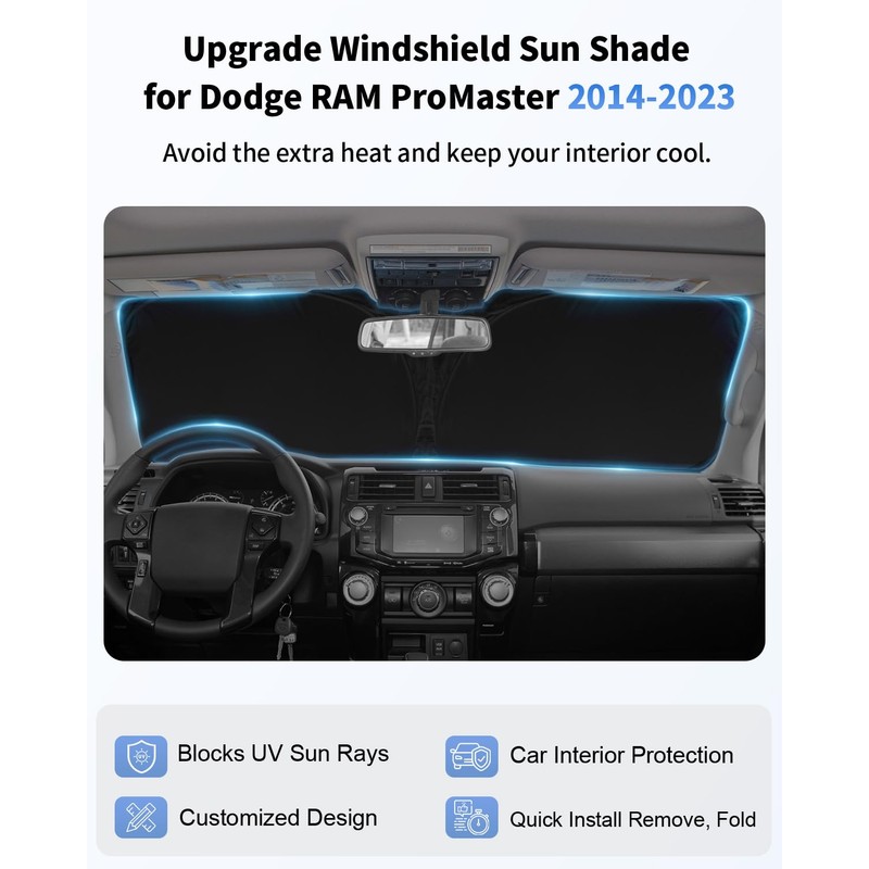 Windshield Sunshade for 2014-2023 2024 2025 Dodge Ram ProMaster Accessories