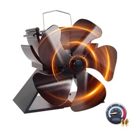 Tomersun Small Stove Fans 4.9 Inches/ 12.5cm Height 5 Blades Log Burner Fan with Stove Thermometer for Wood Burning Stoves Small Woodburner Stove Fan for Log Burners