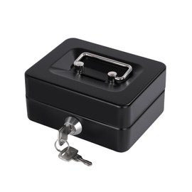 Mini Cash Box with Slot Small Cash Box with Money Tray and Key Lock, Metal Lock Box for Casino Gamblers 4.9" x 3.7" x 2.4" Black