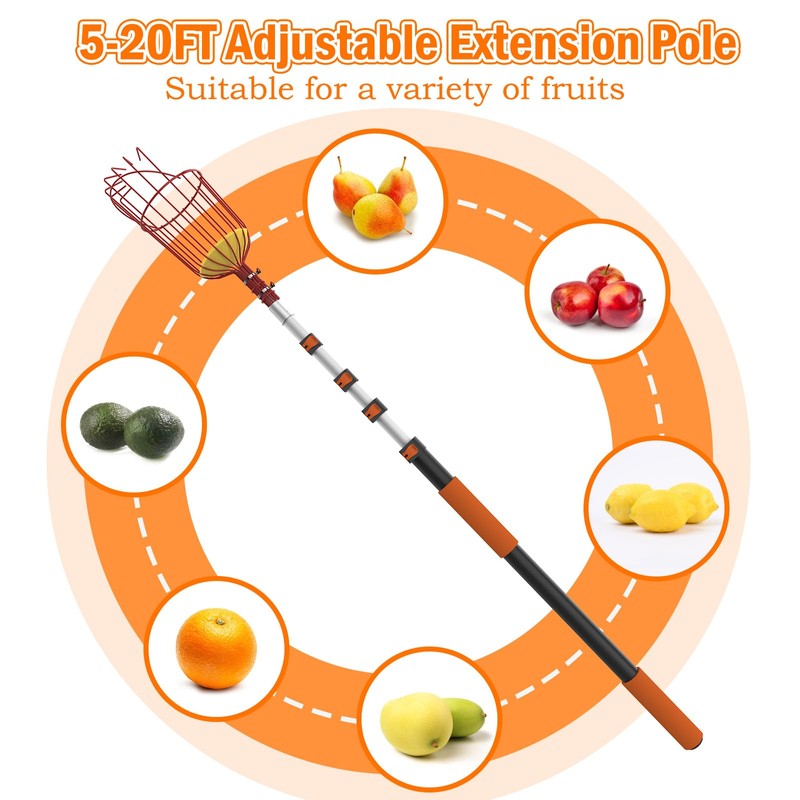 SISIUPASSIE 26FT Reach Fruit Picker, Apple Picker Pole with Basket