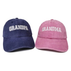 Enodtter Grandpa Grandma Matching Hats for Men Women, Valentines Day Gifts for Grandparents, Navy Blue Pink Denim Baseball Caps