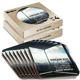 8 x Square Coasters - Motivational Inspirational Quote Work Office Cork Backed MDF Glossy Tea Coffee Accessory #51500