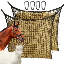 MJFSGYO 2 PCS Slow Feed Hay Net, Hanging Horse Slow Feed Hay Bag with Large Capacity for Horse Feeder Full Day, 35 x 31 Inch Heavy Duty Hay Nets for Horses Goat Stall Trailer Horse Feeding Supplies