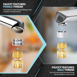 LitartPRO LF Brass Faucet Adapter Kit, 15/16" Male or 55/64" Female x 3/4" Male GHT Swivel Aerator to Garden Hose Connecter (2PCS)