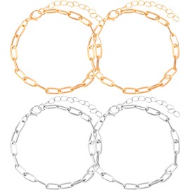 Isslly 4 PCS Charm Bracelet Chain for Jewelry Making, Alloy Bracelet Chains with Lobster Clasps, Bulk Chain Bracelets for Women Men Daily Use, DIY Jewelry, Crafts - Silver, Gold