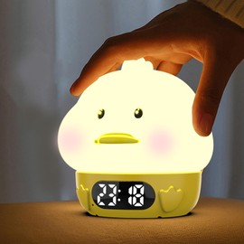 RUISHINE Alarm Clock Lights for Kids-Duck Night Lights,Temperature Display,RGB Color Changing, Wake up Timer, Rechargelable Touch Lamp for Breastfeeding,Silicone Baby Nursery Nightlight Duck