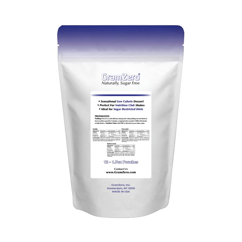 GramZero Variety (Vanilla, Chocolate, Butterscotch) Sugar Free Pudding Mix 12-Pack,