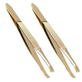 Gatuida 2pcs Gold Plated Stainless Steel Eyebrow Tweezers Removal Eyelash Application Tools for Women Durable Portable for Daily Grooming and Travel
