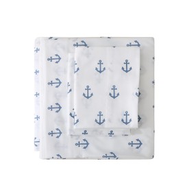 Bedding Bed Sheet 4 Piece Queen Breathable Hotel Cozy Comfy Hypoallergenic Microfiber - Deep Pockets - Wrinkle, Fade Shrinkage Resistant - Sheets & Pillowcases Blue Anchors