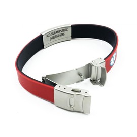 Universal Medical Data Medical Bracelet Black/Red Reversible Sport Slim, Alert Bracelet, Medic Alert Bracelet for Men, Medical Bracelet for Women, Emergency Information Card, Complimentary Access PHR (Personal Health Record)