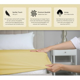 BEAUTEX Set of 2 Fitted Sheets Cotton Premium Jersey Fabric 160 g/m², Choice of Size and Colour (2 Pieces 90 x 200 x 30 cm, Yellow)