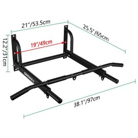 OneTwoFit Wall Mounted Pull Up Bar with More Stable 6-hole design for Indoor and Outdoor Use, Maximum weight 440 Lbs OT103