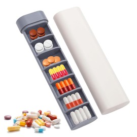 GXGM 1 Stück Supplement Box, Supplement Organizer, Tablettenbox 7 Tage, Pillendose, Nahrungsergänzungsmittel, Medikamente, Pillen, Tabletten Organizer für Unterwegs (Grau+Weiß)