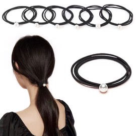 Fuyunohi Hair Rubber Pearl Hair Rubber Black Hair Rubber Non-marking Hair Rubber Set of 6 Hair Accessories Elastic Hair Ring Ponytail Ring Hair Closure High Elasticity Pearl Hair Elastic Elegant