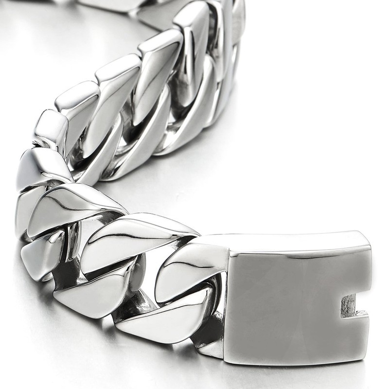 COOLSTEELANDBEYOND Masculine Mens Stainless Steel Large Link Curb Chain Bracelet,