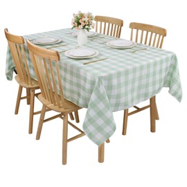 Gingham Tablecloth Polyester 55x78 Inch, Rectangular Checkered Table Cloth Antiwrinkle for Home and Party Festive Decorations, Fabric Plaid Tablecloths(Light Green)