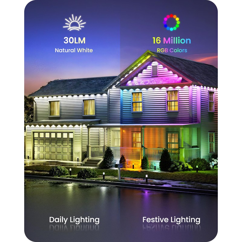 GOEBLESON Permanent Outdoor Lights, 100 FT RGB & White Eaves