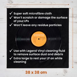 Legend Vinyl Extra Large Anti-Static Vinyl Record Cleaning Cloth - 38cm x 38cm Lint-Free Microfiber Cloths - Perfect for Cleaning and Protecting Your Vinyl Records
