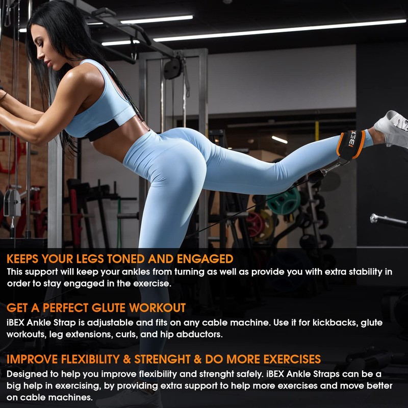 iBEX Ankle Straps with Adjustable Neoprene Support for Cable Machine