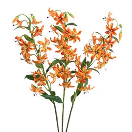 Artifical Lily Flowers Long Stem Artificial Tiger Lily Flowers for Home Hotel Flower Arrangement Party Decor (Orange)
