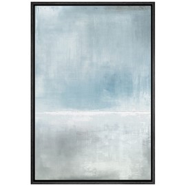SIGNWIN Framed Canvas Print Wall Art Pastel Watercolor Blue Gray Landscape Abstract Shapes Illustrations Modern Art Minimal Relax/Calm Multicolor for Living Room, Bedroom, Office - 16"x24" Black