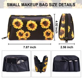 MAANGE Cosmetic Bags for Women 2 PCS Small Makeup Bag for Purse Travel Makeup Bag with Metal Zipper Make Up Bag Sunflower