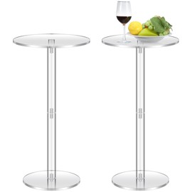 Lineshading 2 Pcs Acrylic Drink Table 10" L x 10" W x 24.2" H Drink Side Table Clear Living Room Tables Round Coffee Table for Small Space End Round Table for Living Room Balcony Bedroom Easy Assembly
