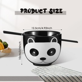 Nitial 2 Pack Ramen Noodle Bowls with Chopsticks Cute Ramen Bowl Gift 4.92 Inch Japanese Ceramic Ramen Noodle Bowl for Ramen Lover Funny Gift (Panda)